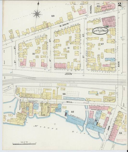 Sanborn Fire Insurance Map from Little Falls, Herkimer County, New York (1891), Sheet #0002 - Historic Sanborn Fire Insurance Map Print, vintage old map wall art, antique decor, genealogy gift, New York New York map