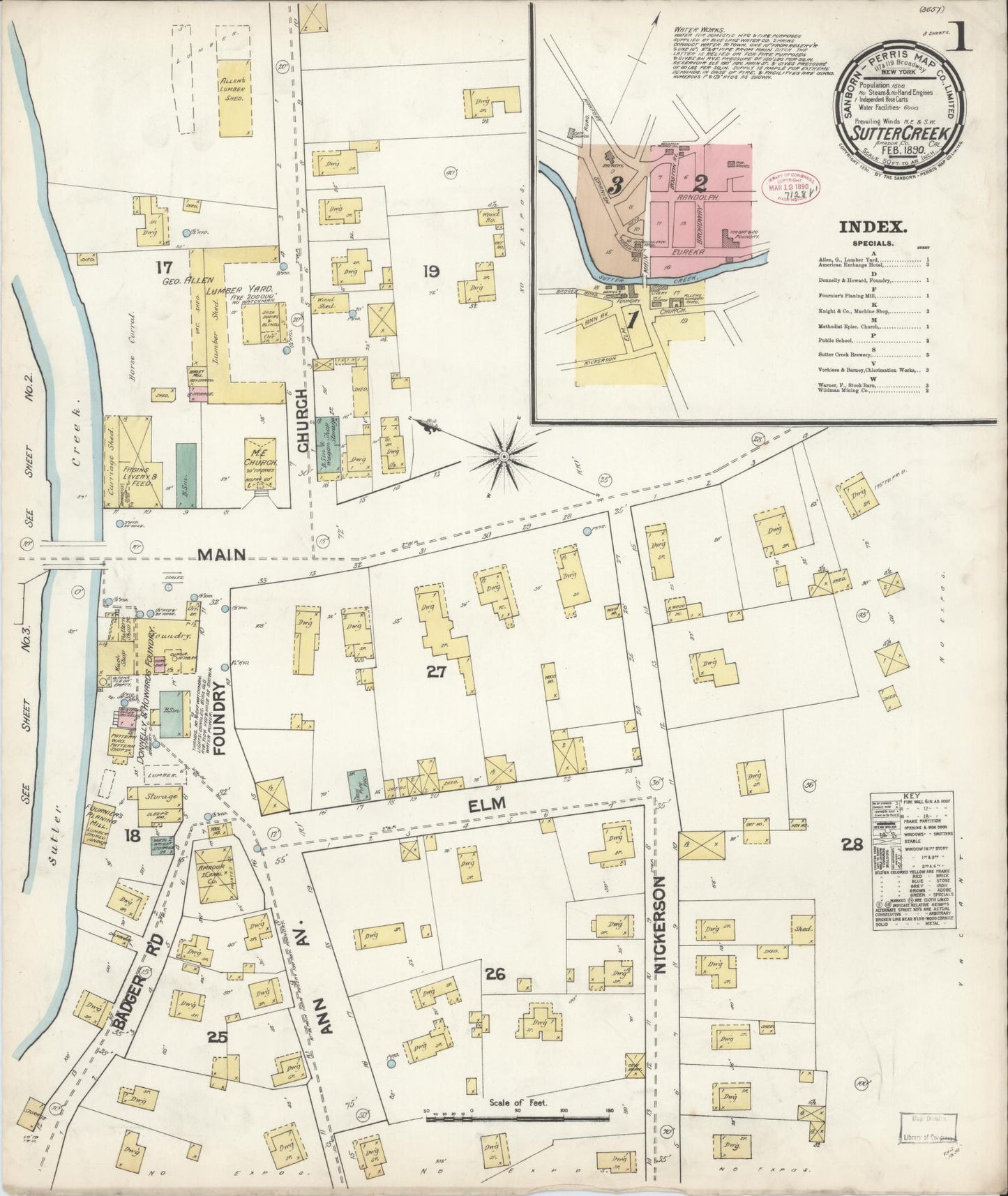 Sanborn Fire Insurance Map from Sutter Creek, Amador County, California (1890), Sheet #0001 - Complete Map Set gallery image, historic Sanborn map, vintage wall art, California California