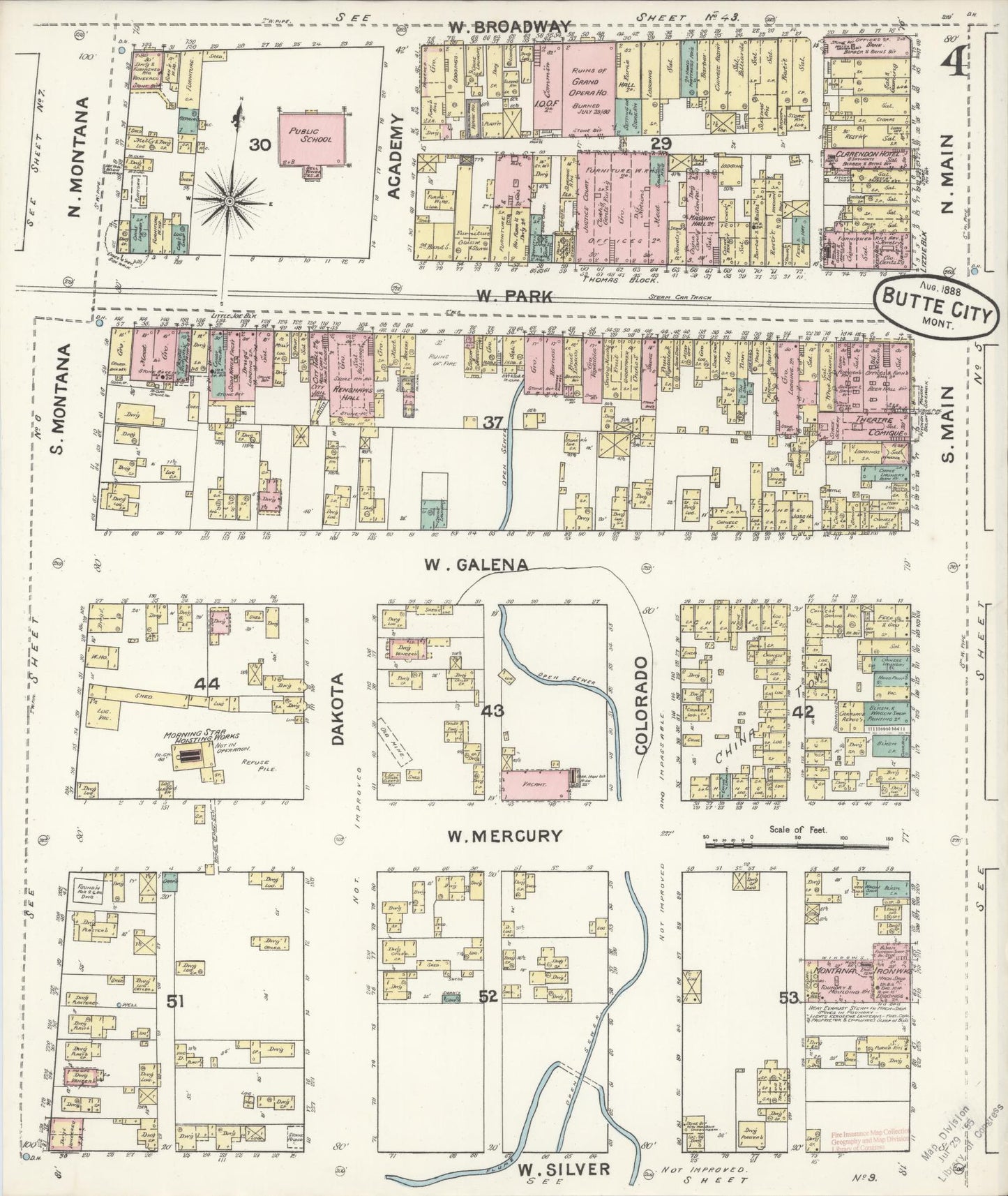 Sanborn Fire Insurance Map from Butte, Silver Bow County, Montana (1888), Sheet #0004 - Historic Sanborn Fire Insurance Map Print, vintage old map wall art, antique decor, genealogy gift, Montana Montana map