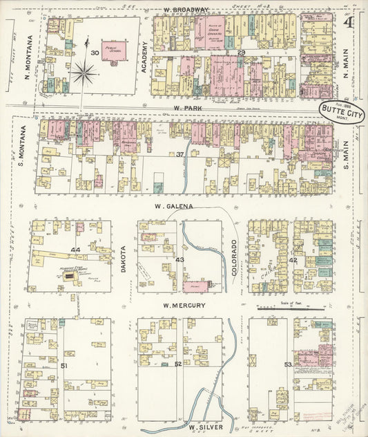 Sanborn Fire Insurance Map from Butte, Silver Bow County, Montana (1888), Sheet #0004 - Historic Sanborn Fire Insurance Map Print, vintage old map wall art, antique decor, genealogy gift, Montana Montana map