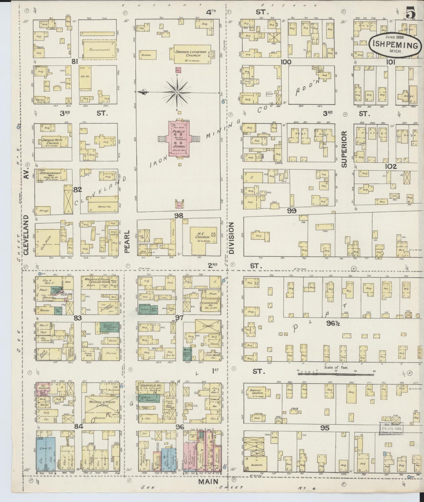 Sanborn Fire Insurance Map from Ishpeming, Marquette County, Michigan (1888), Sheet #0005 - Complete Map Set gallery image, historic Sanborn map, vintage wall art, Michigan Michigan