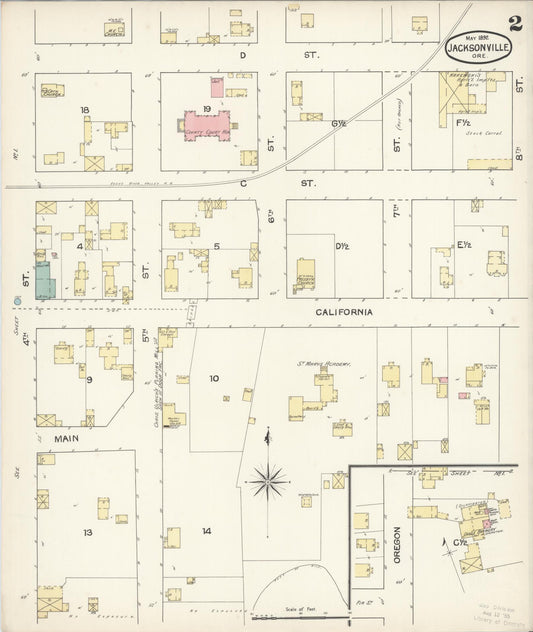 Sanborn Fire Insurance Map from Jacksonville, Jackson County, Oregon (1892), Sheet #0002 - Historic Sanborn Fire Insurance Map Print, vintage old map wall art, antique decor, genealogy gift, Oregon Oregon map