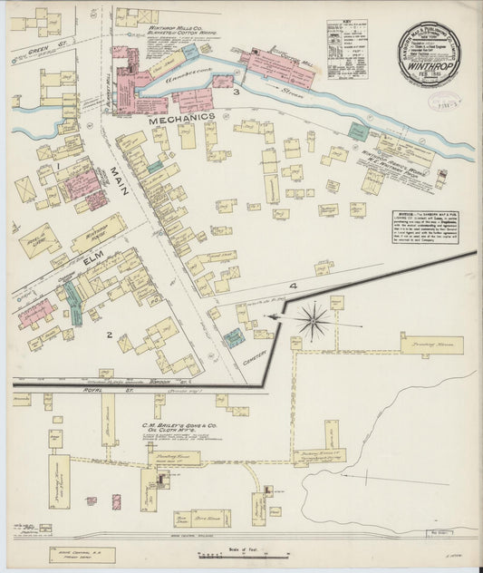 Sanborn Fire Insurance Map from Winthrop, Kennebec County, Maine (1885), Sheet #0001 - Historic Sanborn Fire Insurance Map Print, vintage old map wall art, antique decor, genealogy gift, Maine Maine map