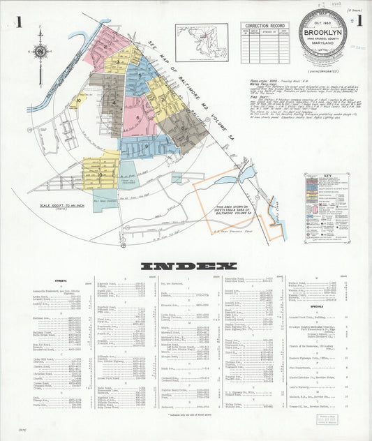 Sanborn Fire Insurance Map from Brooklyn, Anne Arundel County, Maryland (1950), Sheet #0001 - Complete Map Set gallery image, historic Sanborn map, vintage wall art, Maryland Maryland