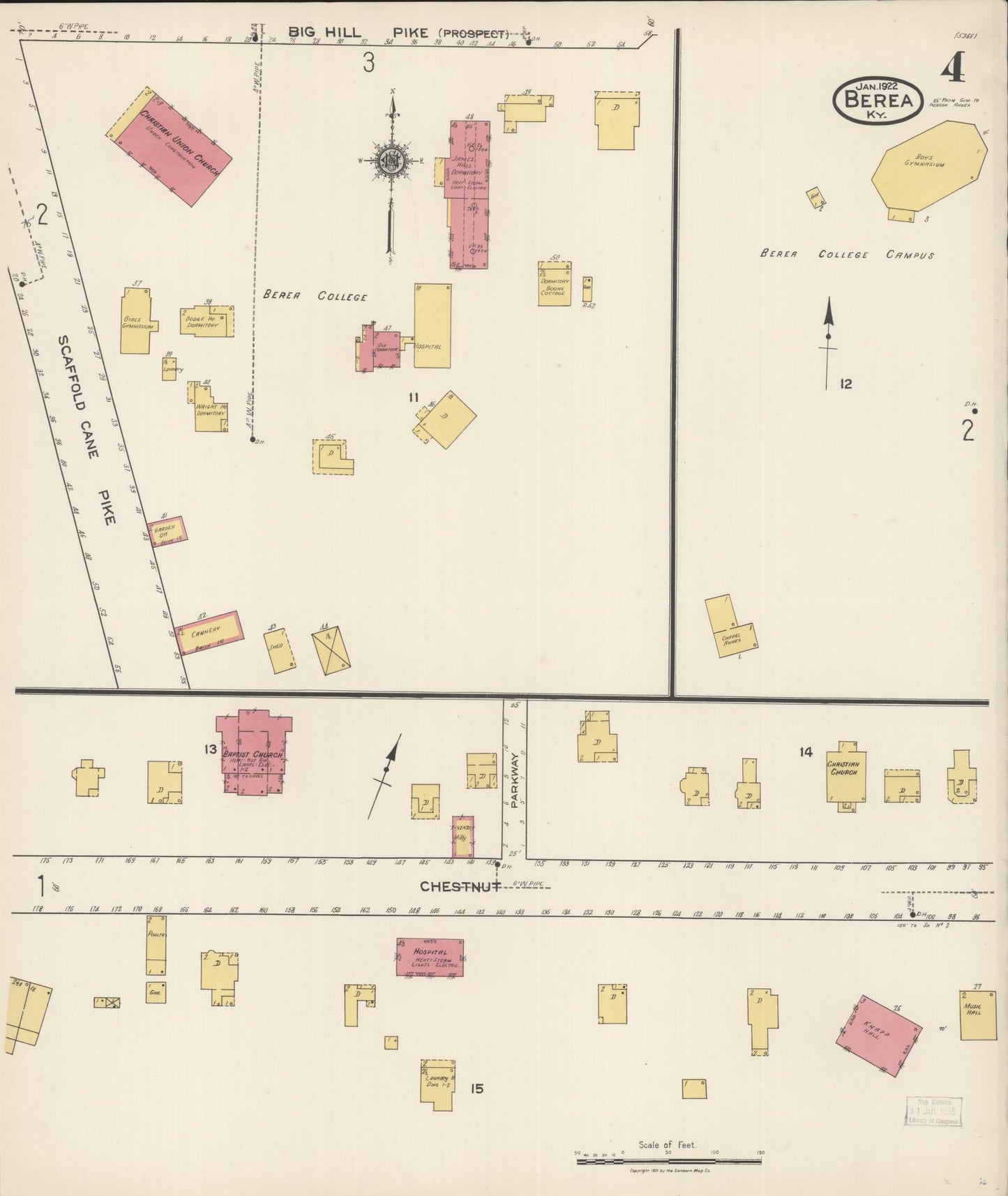 Sanborn Fire Insurance Map from Berea, Madison County, Kentucky (1922), Sheet #0004 - Historic Sanborn Fire Insurance Map Print, vintage old map wall art, antique decor, genealogy gift, Kentucky Kentucky map