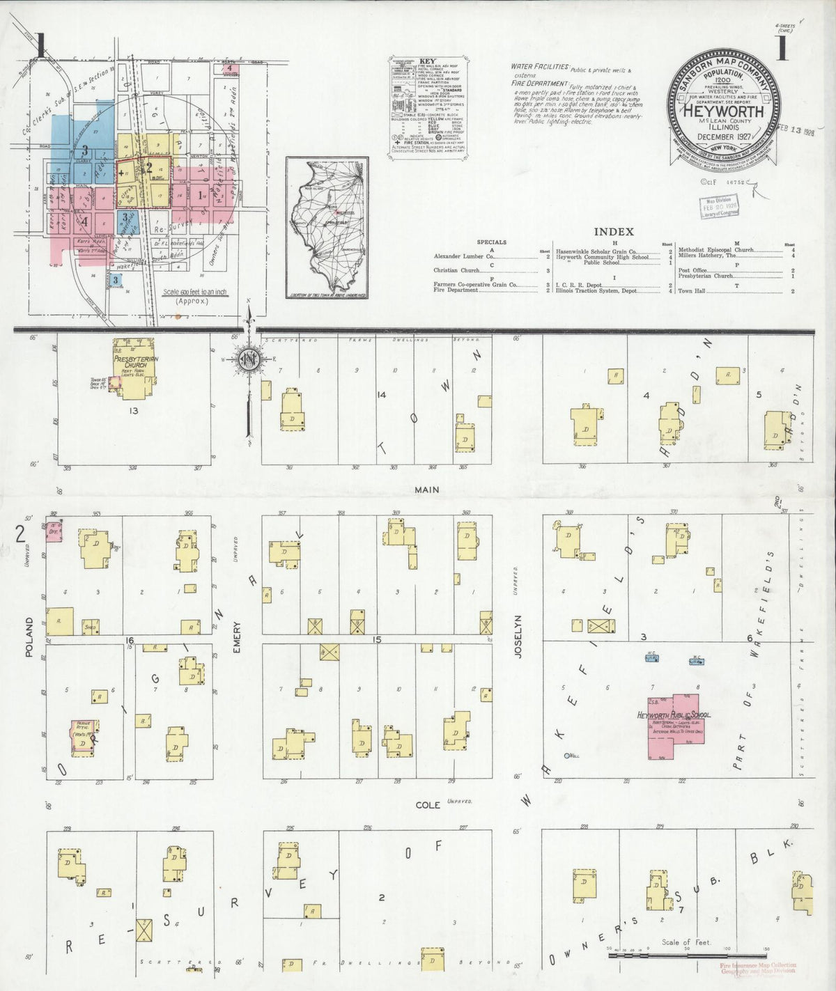 Sanborn Fire Insurance Map from Heyworth, McLean County, Illinois (1927), Sheet #0001 - Complete Map Set gallery image, historic Sanborn map, vintage wall art, Illinois Illinois