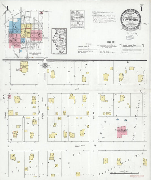 Sanborn Fire Insurance Map from Heyworth, McLean County, Illinois (1927), Sheet #0001 - Complete Map Set gallery image, historic Sanborn map, vintage wall art, Illinois Illinois