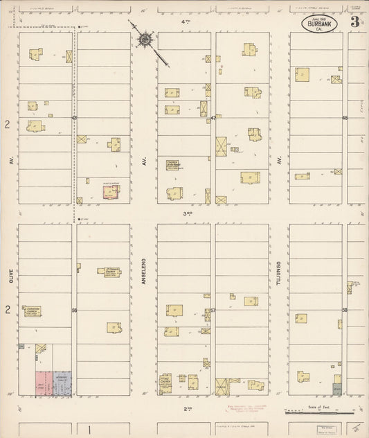 Sanborn Fire Insurance Map from Burbank, Los Angeles County, California (1910), Sheet #0003 - Historic Sanborn Fire Insurance Map Print, vintage old map wall art, antique decor, genealogy gift, California California map