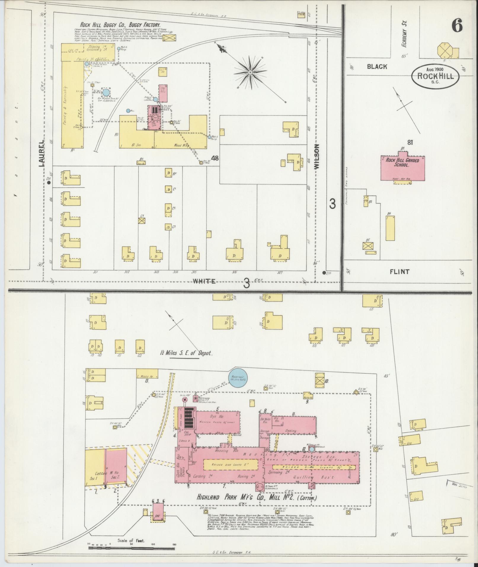 Sanborn Fire Insurance Map from Rock Hill, York County, South Carolina (1900), Sheet #0006 - Historic Sanborn Fire Insurance Map Print, vintage old map wall art, antique decor, genealogy gift, South Carolina South Carolina map