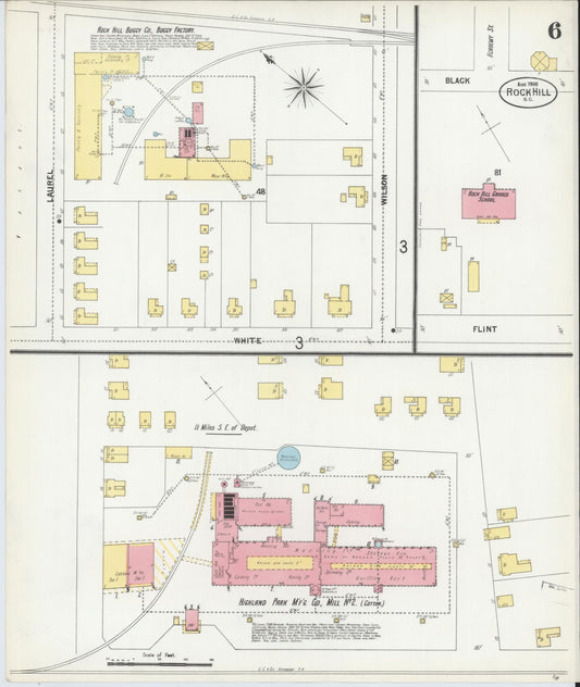 Sanborn Fire Insurance Map from Rock Hill, York County, South Carolina (1900), Sheet #0006 - Historic Sanborn Fire Insurance Map Print, vintage old map wall art, antique decor, genealogy gift, South Carolina South Carolina map