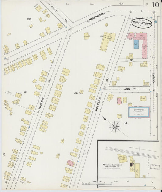 Sanborn Fire Insurance Map from Morristown, Morris County, New Jersey (1890), Sheet #0010 - Historic Sanborn Fire Insurance Map Print, vintage old map wall art, antique decor, genealogy gift, New Jersey New Jersey map