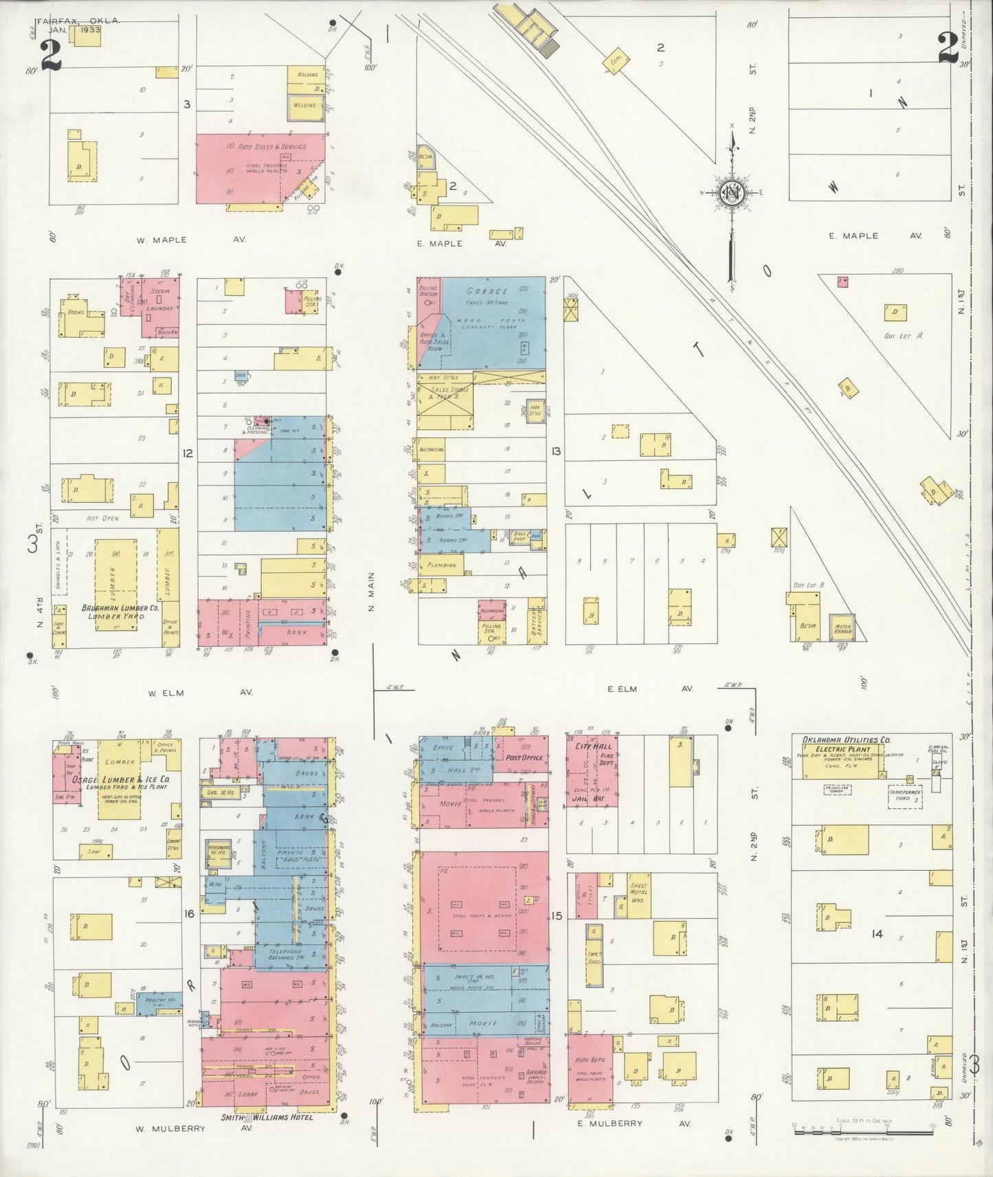 Sanborn Fire Insurance Map from Fairfax, Osage County, Oklahoma (1933), Sheet #0002 - Complete Map Set gallery image, historic Sanborn map, vintage wall art, Oklahoma Oklahoma