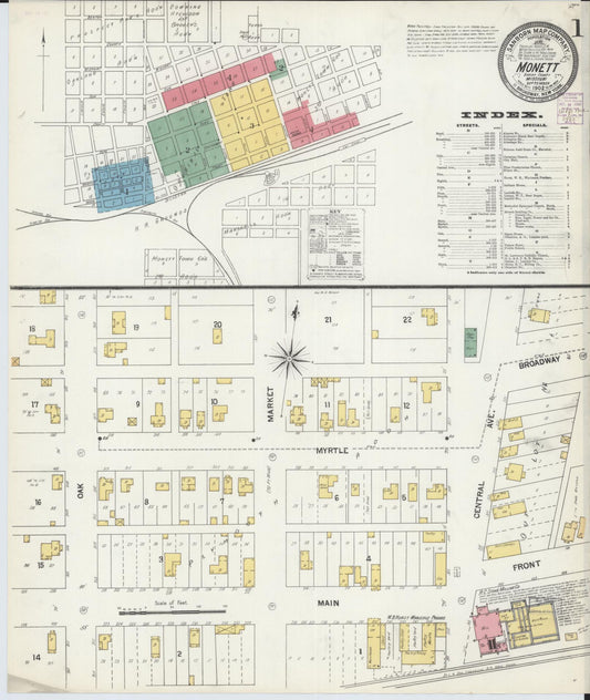 Sanborn Fire Insurance Map from Monett, Barry County, Missouri (1902), Sheet #0001 - Complete Map Set gallery image, historic Sanborn map, vintage wall art, Missouri Missouri
