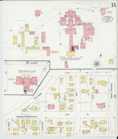 Sanborn Fire Insurance Map from Flint, Genesee County, Michigan (1902), Sheet #0011 - Historic Sanborn Fire Insurance Map Print, vintage old map wall art, antique decor, genealogy gift, Michigan Michigan map