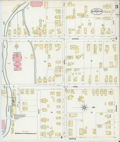 Sanborn Fire Insurance Map from Bennington, Bennington County, Vermont (1901), Sheet #0003 - Complete Map Set gallery image, historic Sanborn map, vintage wall art, Vermont Vermont