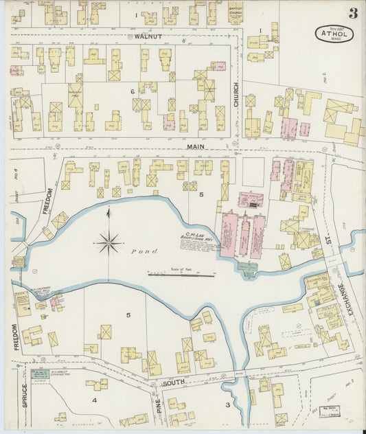 Sanborn Fire Insurance Map from Athol, Worcester County, Massachusetts (1887), Sheet #0003 - Historic Sanborn Fire Insurance Map Print, vintage old map wall art, antique decor, genealogy gift, Massachusetts Massachusetts map