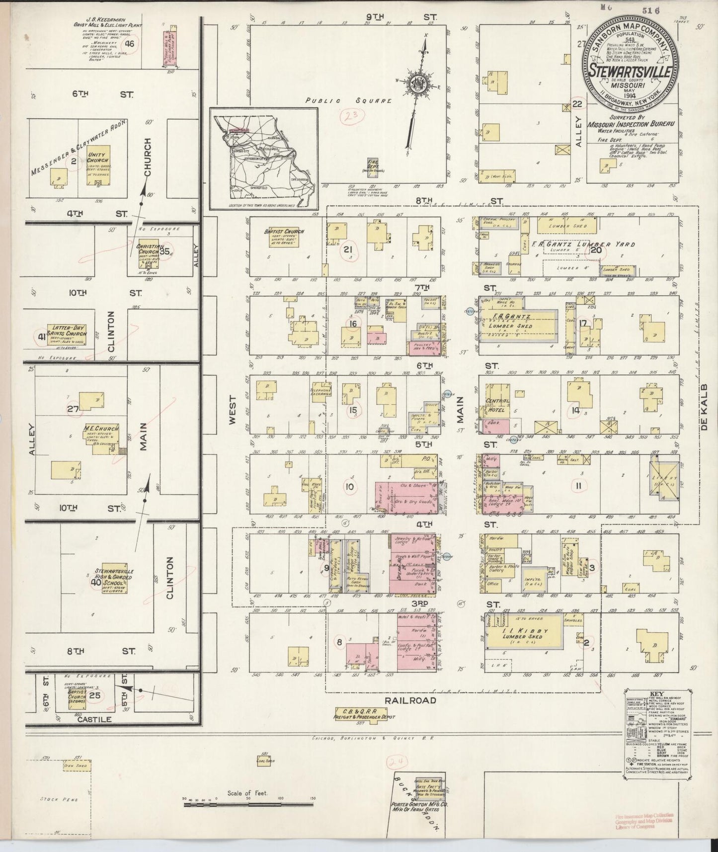 Sanborn Fire Insurance Map from Stewartsville, DeKalb County, Missouri (1914), Sheet #0001 - Historic Sanborn Fire Insurance Map Print, vintage old map wall art, antique decor, genealogy gift, Missouri Missouri map