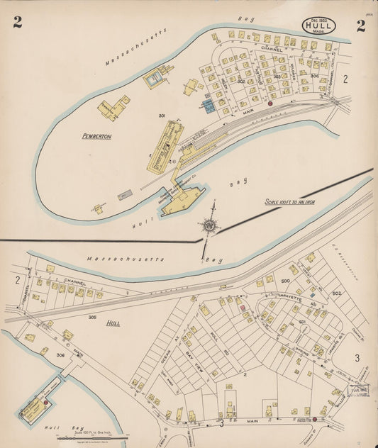 Sanborn Fire Insurance Map from Hull, Plymouth County, Massachusetts (1922), Sheet #0002 - Historic Sanborn Fire Insurance Map Print, vintage old map wall art, antique decor, genealogy gift, Massachusetts Massachusetts map