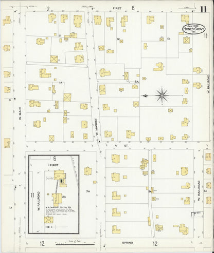 Sanborn Fire Insurance Map from Honey Grove, Fannin County, Texas (1909), Sheet #0011 - Complete Map Set gallery image, historic Sanborn map, vintage wall art, Texas Texas