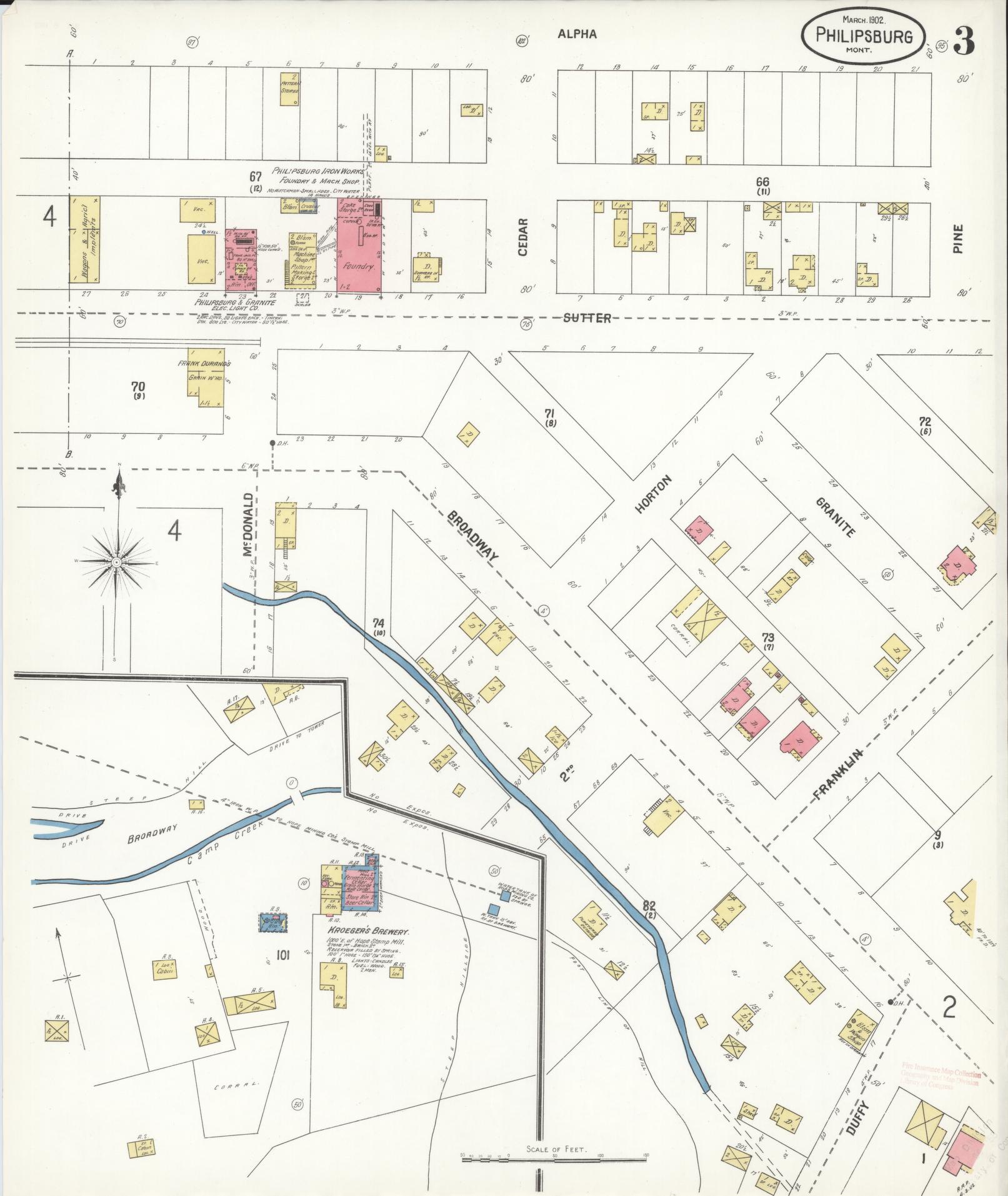 Sanborn Fire Insurance Map from Philipsburg, Granite County, Montana (1902), Sheet #0003 - Complete Map Set gallery image, historic Sanborn map, vintage wall art, Montana Montana