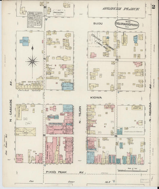Sanborn Fire Insurance Map from Colorado Springs, El Paso County, Colorado (1883), Sheet #0002 - Historic Sanborn Fire Insurance Map Print, vintage old map wall art, antique decor, genealogy gift, Colorado Colorado map