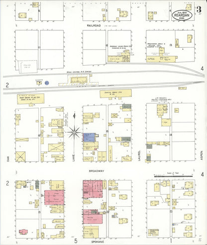 Sanborn Fire Insurance Map from Reardan, Lincoln County, Washington (1909), Sheet #0003 - Complete Map Set gallery image, historic Sanborn map, vintage wall art, Washington Washington