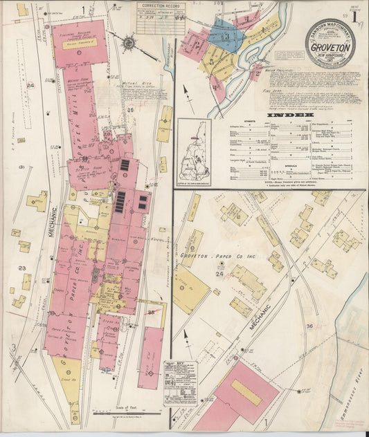 Sanborn Fire Insurance Map from Groveton, Coos County, New Hampshire (1939), Sheet #0001 - Historic Sanborn Fire Insurance Map Print, vintage old map wall art, antique decor, genealogy gift, New Hampshire New Hampshire map