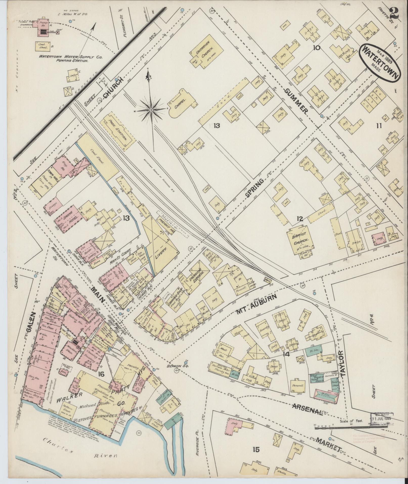 Sanborn Fire Insurance Map from Watertown, Middlesex County, Massachusetts (1889), Sheet #0002 - Complete Map Set gallery image, historic Sanborn map, vintage wall art, Massachusetts Massachusetts
