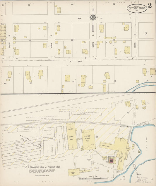 Sanborn Fire Insurance Map from Cottage Grove, Lane County, Oregon (1920), Sheet #0002 - Historic Sanborn Fire Insurance Map Print, vintage old map wall art, antique decor, genealogy gift, Oregon Oregon map