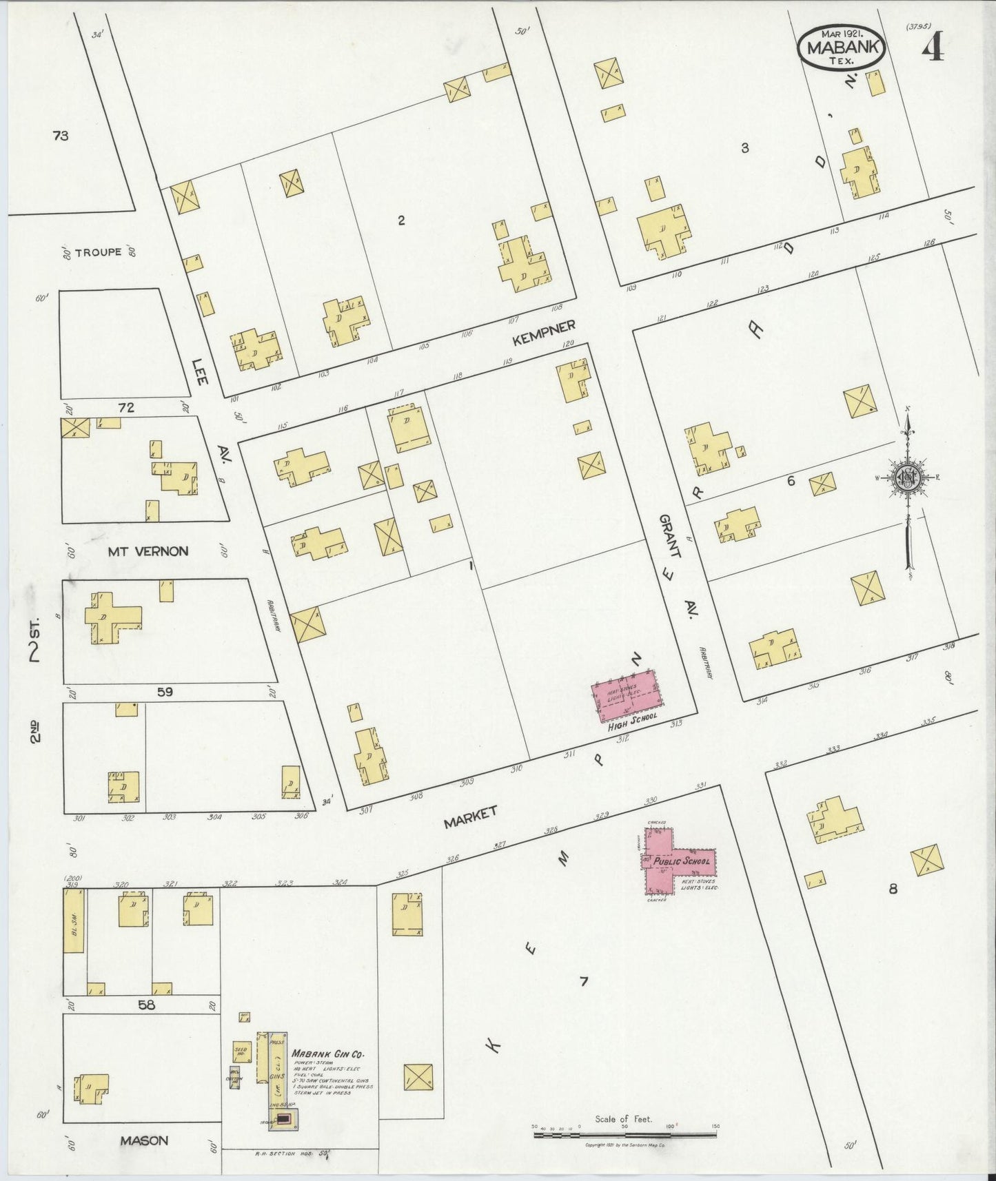 Sanborn Fire Insurance Map from Mabank, Kaufman County, Texas (1921), Sheet #0004 - Complete Map Set gallery image, historic Sanborn map, vintage wall art, Texas Texas