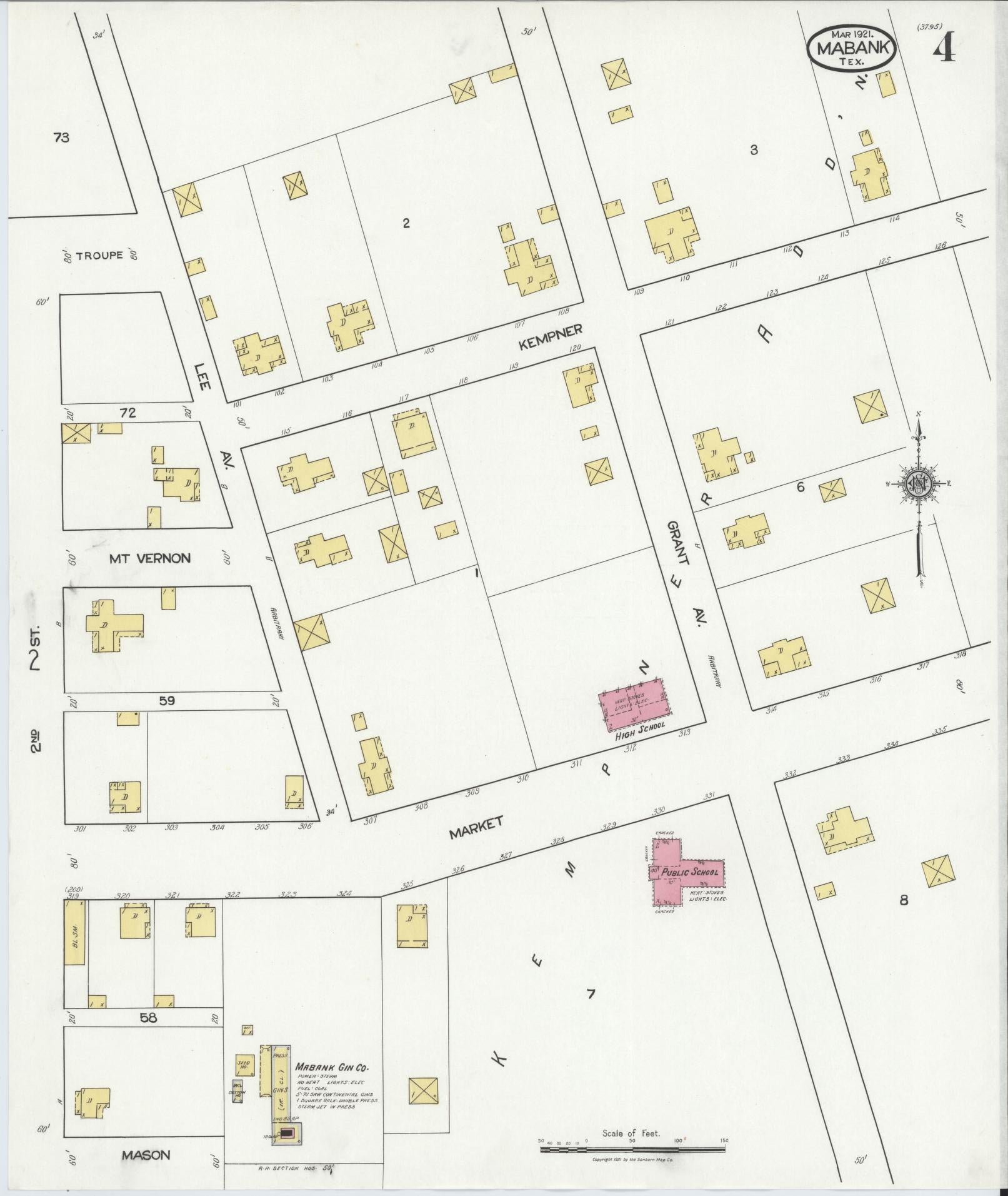 Sanborn Fire Insurance Map from Mabank, Kaufman County, Texas (1921), Sheet #0004 - Complete Map Set gallery image, historic Sanborn map, vintage wall art, Texas Texas