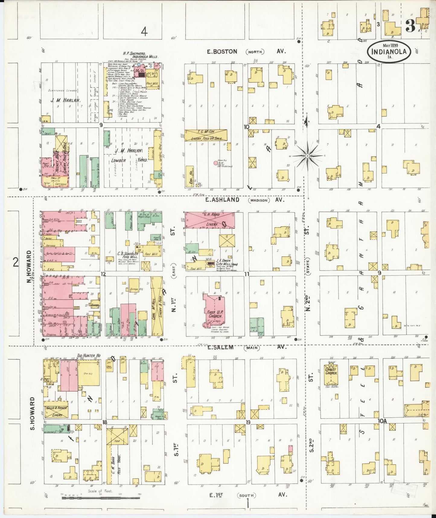 Sanborn Fire Insurance Map from Indianola, Warren County, Iowa (1899), Sheet #0003 - Historic Sanborn Fire Insurance Map Print, vintage old map wall art