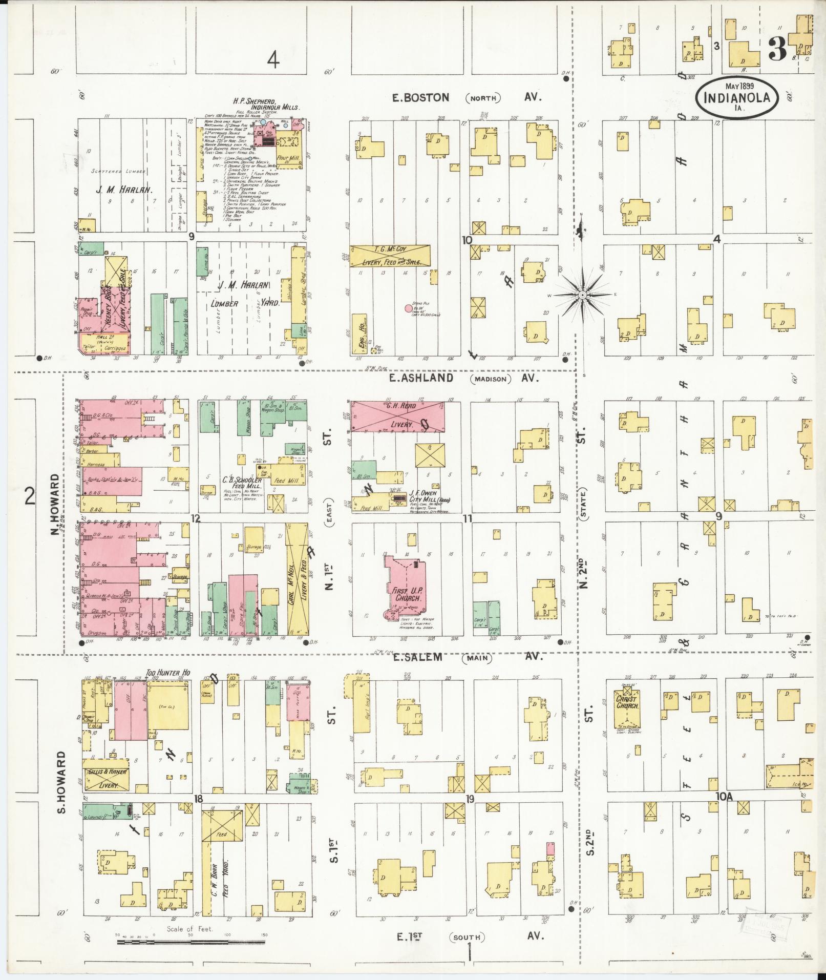 Sanborn Fire Insurance Map from Indianola, Warren County, Iowa (1899), Sheet #0003 - Historic Sanborn Fire Insurance Map Print, vintage old map wall art
