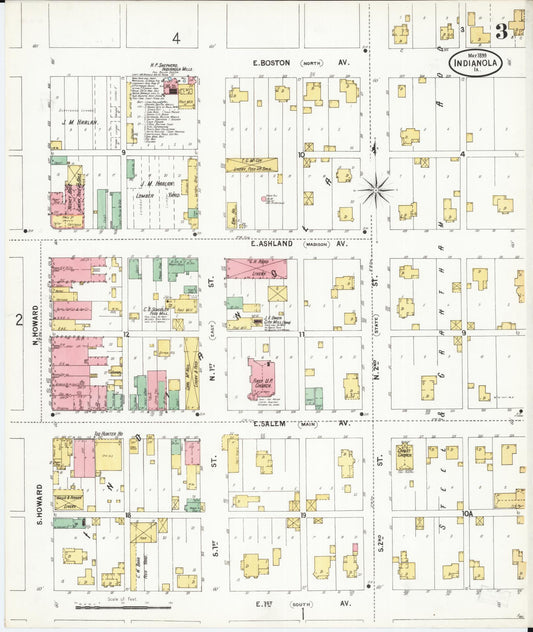 Sanborn Fire Insurance Map from Indianola, Warren County, Iowa (1899), Sheet #0003 - Historic Sanborn Fire Insurance Map Print, vintage old map wall art