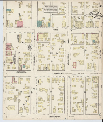Sanborn Fire Insurance Map from Muskegon, Muskegon County, Michigan (1883), Sheet #0008 - Historic Sanborn Fire Insurance Map Print, vintage old map wall art, antique decor, genealogy gift, Michigan Michigan map