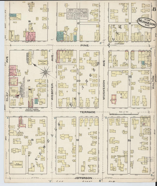 Sanborn Fire Insurance Map from Muskegon, Muskegon County, Michigan (1883), Sheet #0008 - Historic Sanborn Fire Insurance Map Print, vintage old map wall art, antique decor, genealogy gift, Michigan Michigan map
