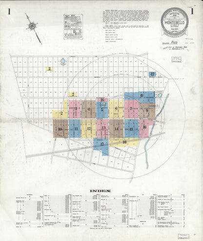 Sanborn Fire Insurance Map from Montebello, Los Angeles County, California (1925), Sheet #0001 - Complete Map Set gallery image, historic Sanborn map, vintage wall art, California California