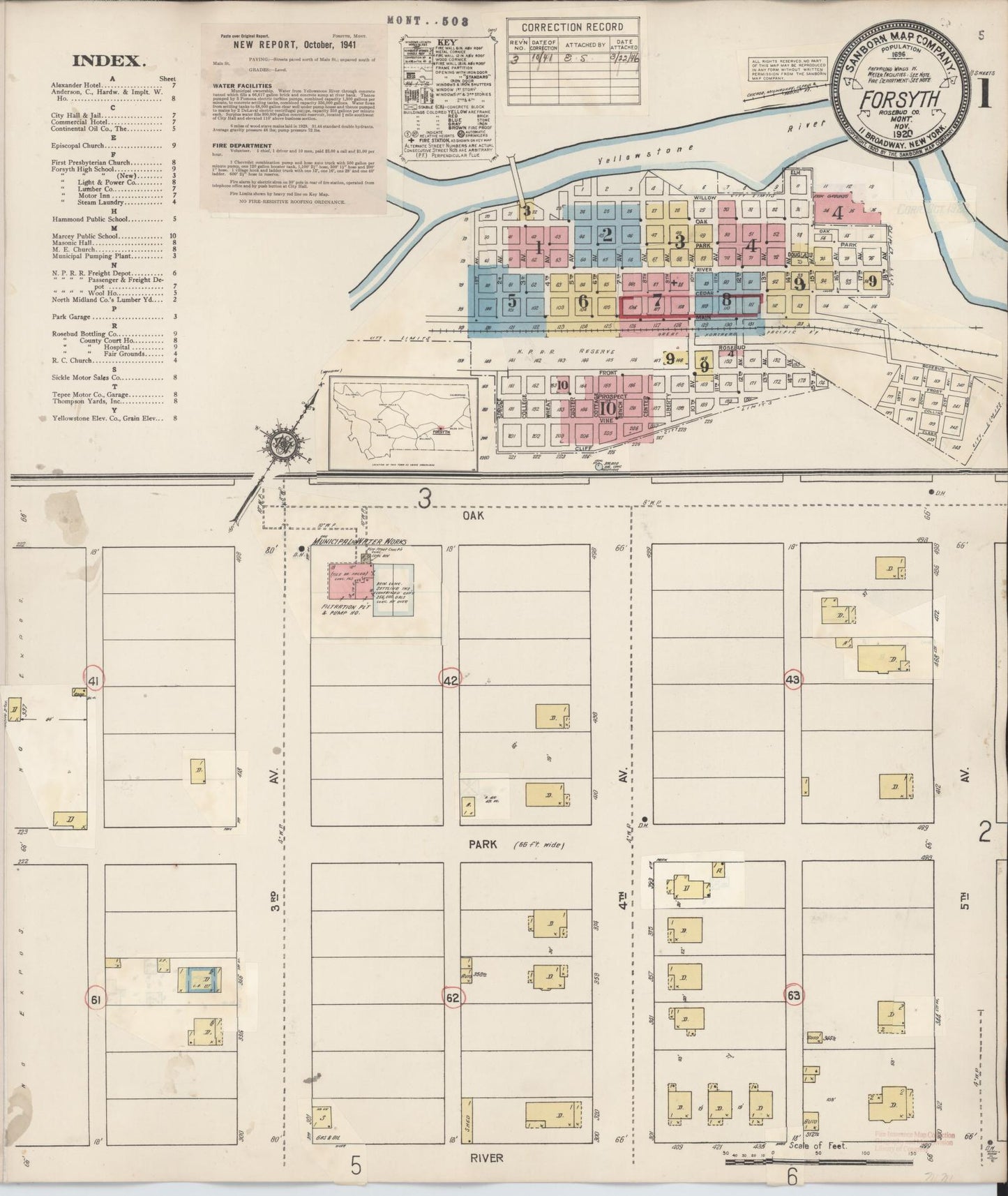 Sanborn Fire Insurance Map from Forsyth, Rosebud County, Montana (1941), Sheet #0001 - Historic Sanborn Fire Insurance Map Print, vintage old map wall art, antique decor, genealogy gift, Montana Montana map