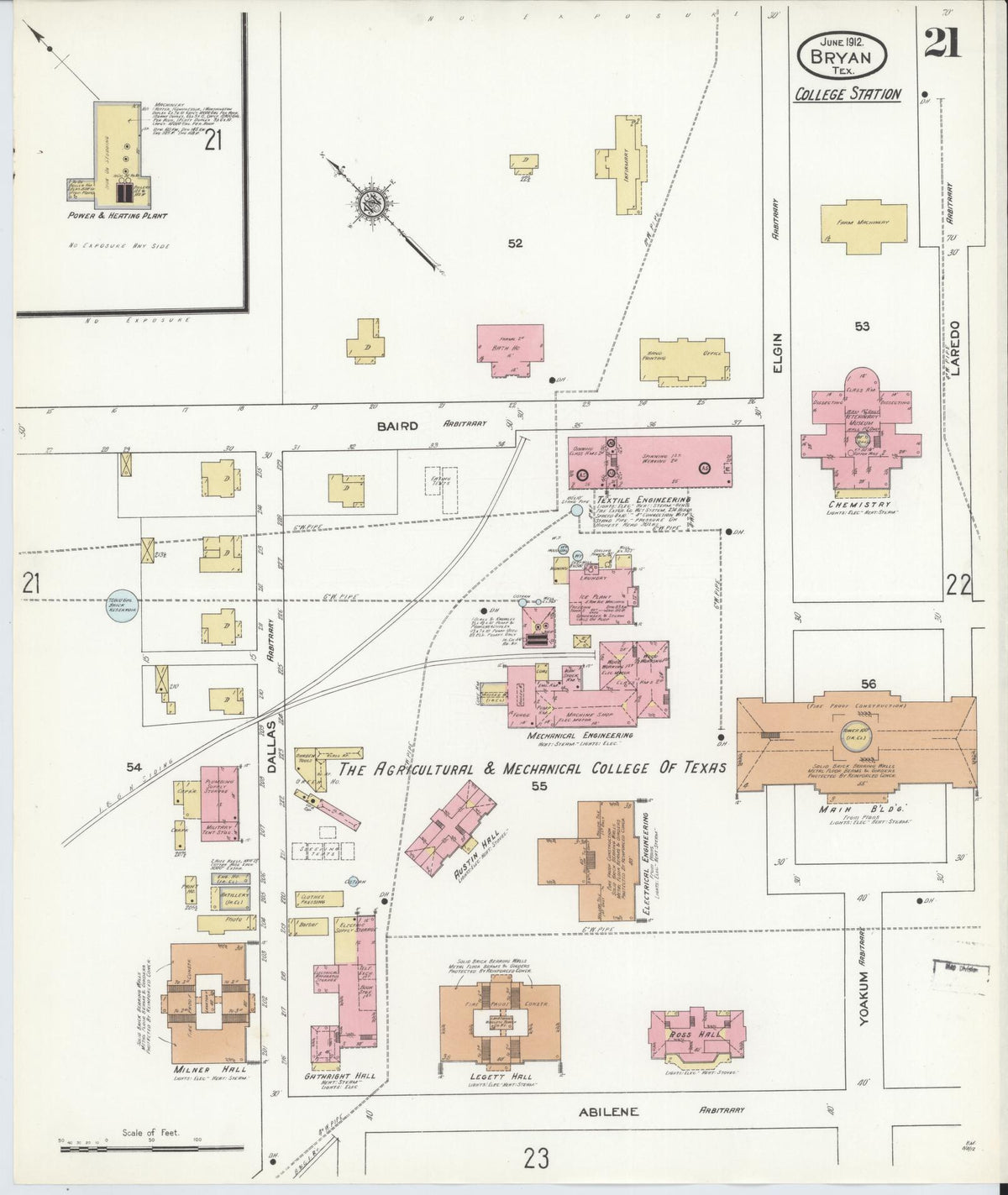 Sanborn Fire Insurance Map from Bryan, Brazos County, Texas (1912), Sheet #0021 - Complete Map Set gallery image, historic Sanborn map, vintage wall art, Texas Texas