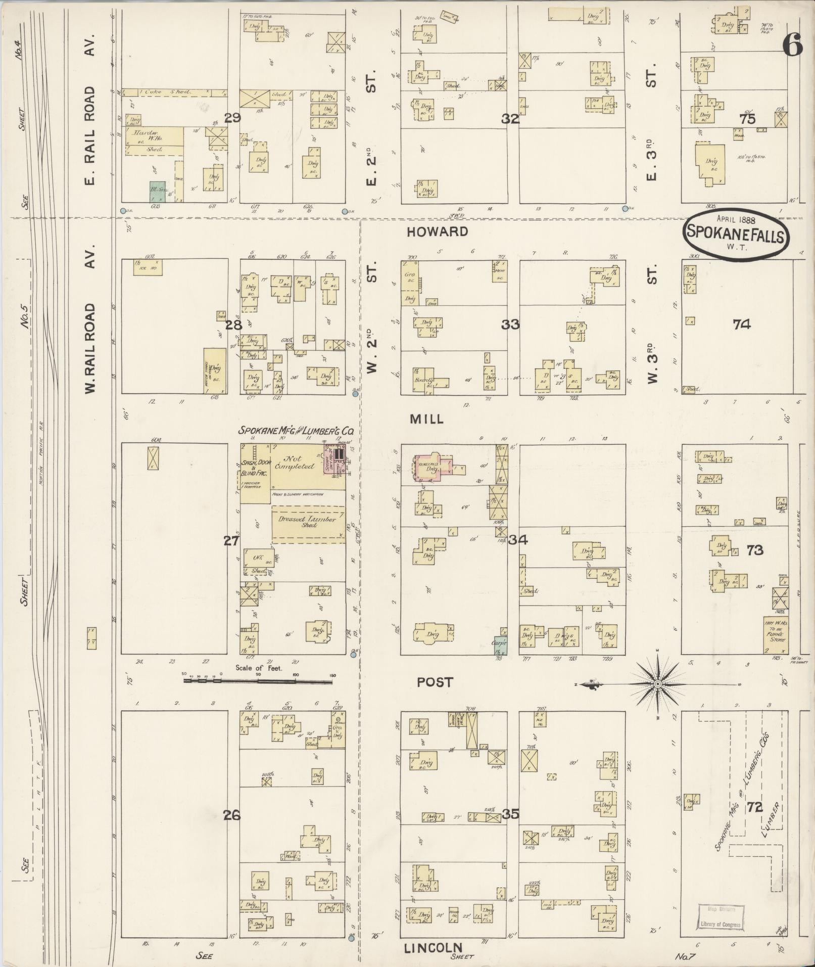 Sanborn Fire Insurance Map from Spokane, Spokane County, Washington (1888), Sheet #0006 - Complete Map Set gallery image, historic Sanborn map, vintage wall art, Washington Washington