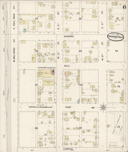 Sanborn Fire Insurance Map from Spokane, Spokane County, Washington (1888), Sheet #0006 - Complete Map Set gallery image, historic Sanborn map, vintage wall art, Washington Washington