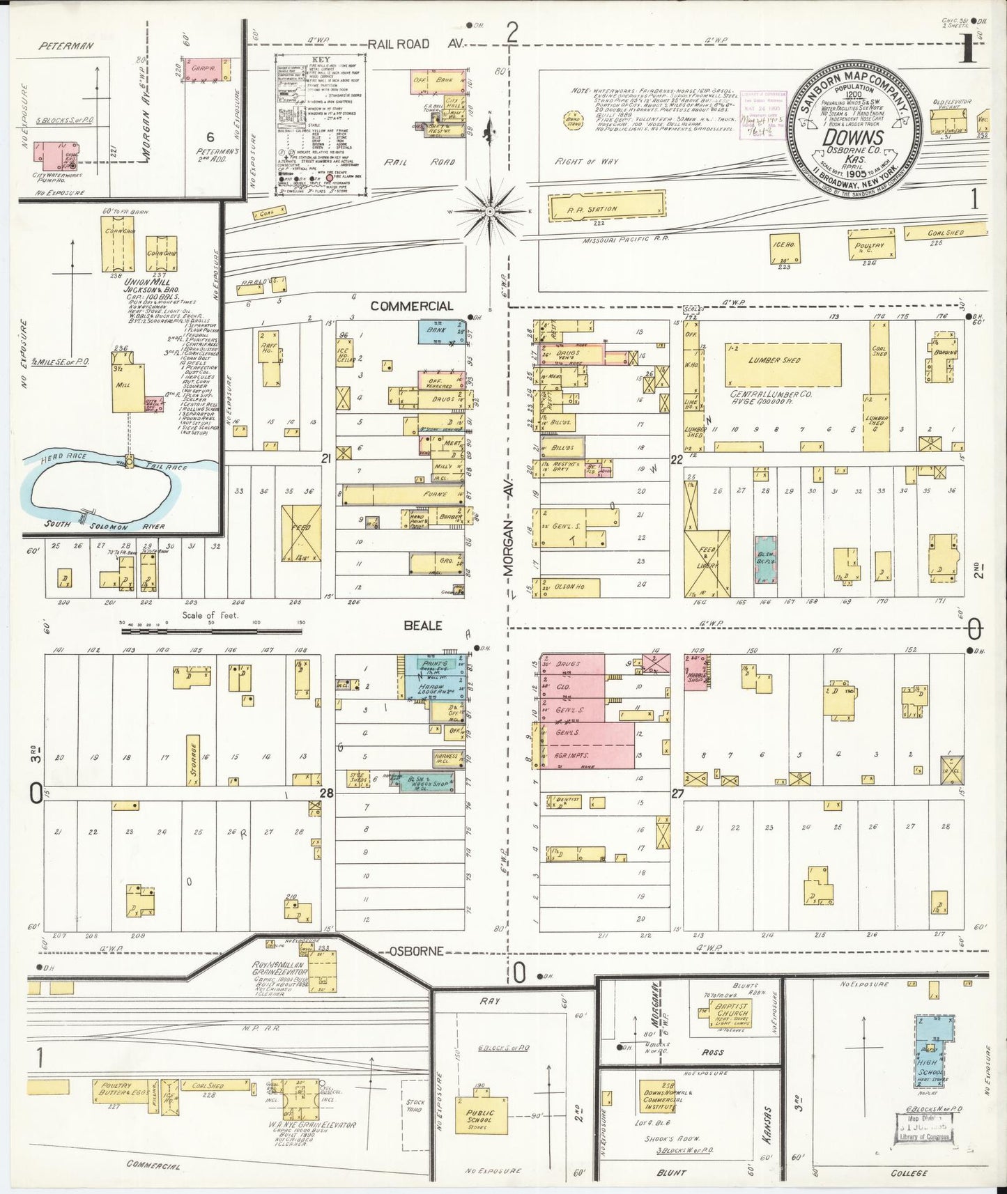 Sanborn Fire Insurance Map from Downs, Osborne County, Kansas (1905), Sheet #0001 - Historic Sanborn Fire Insurance Map Print, vintage old map wall art, antique decor, genealogy gift, Kansas Kansas map
