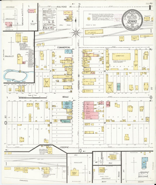 Sanborn Fire Insurance Map from Downs, Osborne County, Kansas (1905), Sheet #0001 - Historic Sanborn Fire Insurance Map Print, vintage old map wall art, antique decor, genealogy gift, Kansas Kansas map