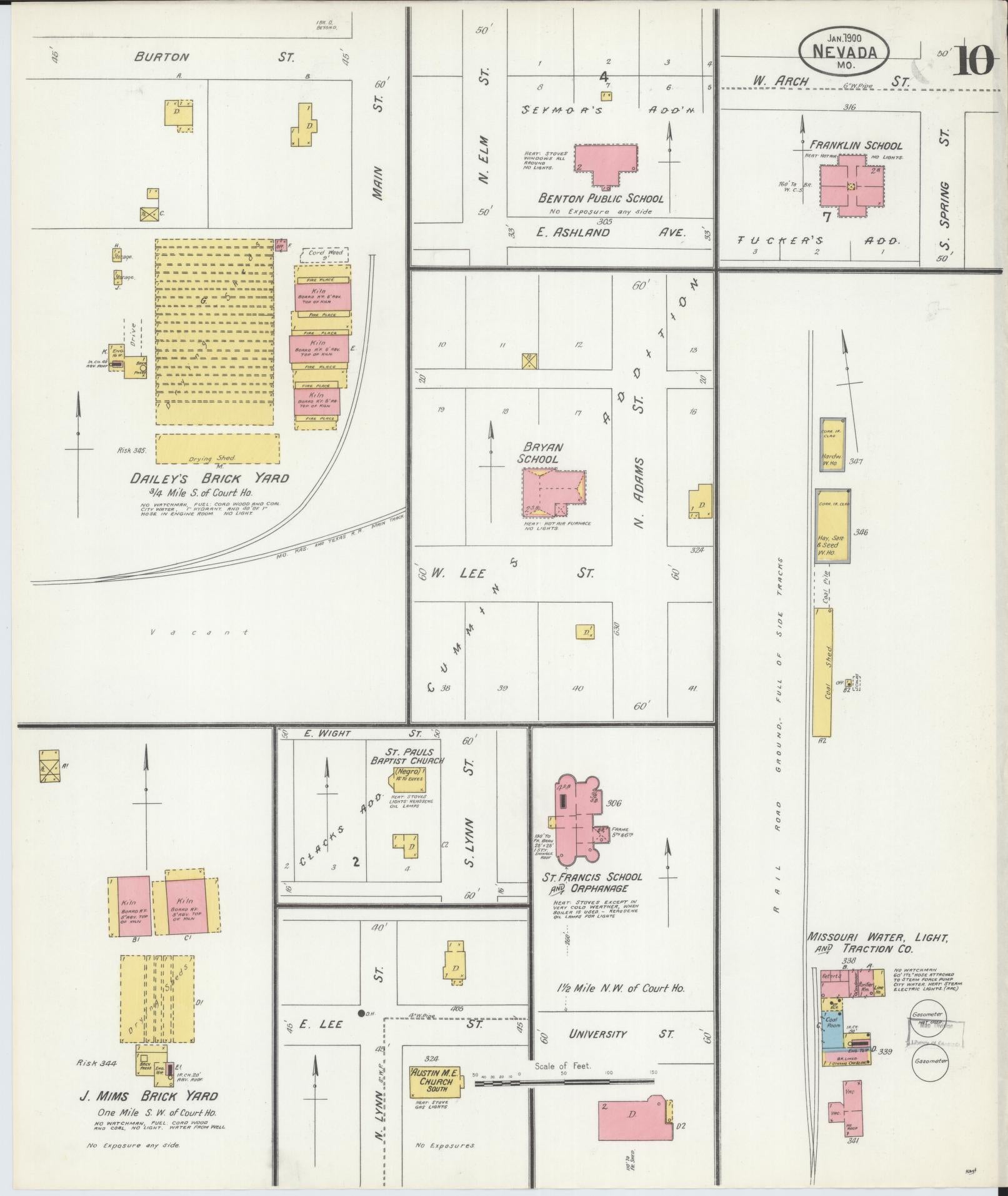 Sanborn Fire Insurance Map from Nevada, Vernon County, Missouri (1900), Sheet #0010 - Historic Sanborn Fire Insurance Map Print, vintage old map wall art, antique decor, genealogy gift, Nevada Nevada map
