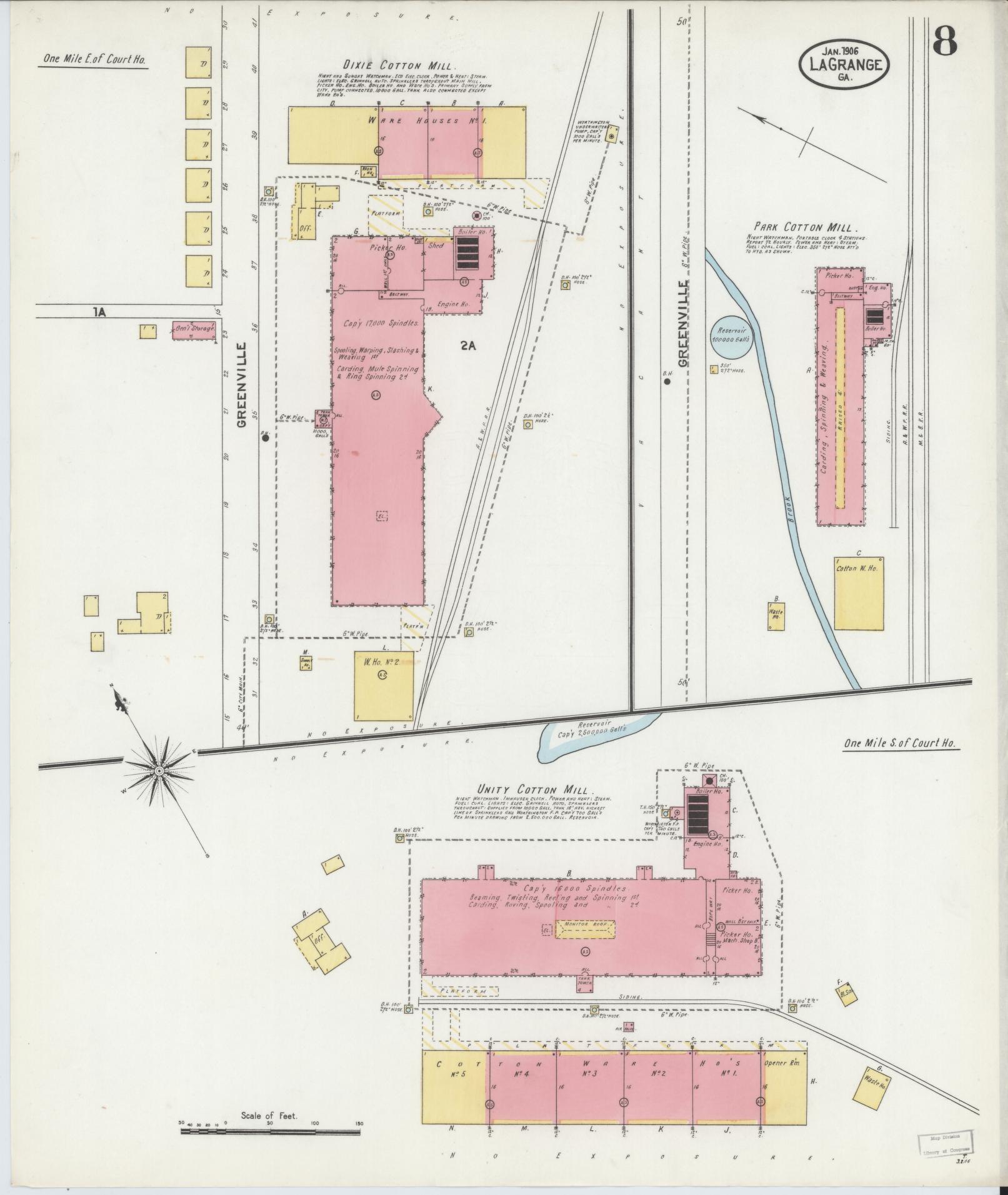 Sanborn Fire Insurance Map from La Grange, Troup County, Georgia (1906), Sheet #0008 - Complete Map Set gallery image, historic Sanborn map, vintage wall art, Georgia Georgia