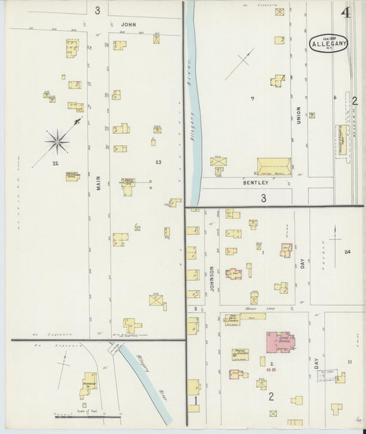 Sanborn Fire Insurance Map from Allegany, Cattaraugus County, New York (1897), Sheet #0004 - Historic Sanborn Fire Insurance Map Print, vintage old map wall art, antique decor, genealogy gift, New York New York map