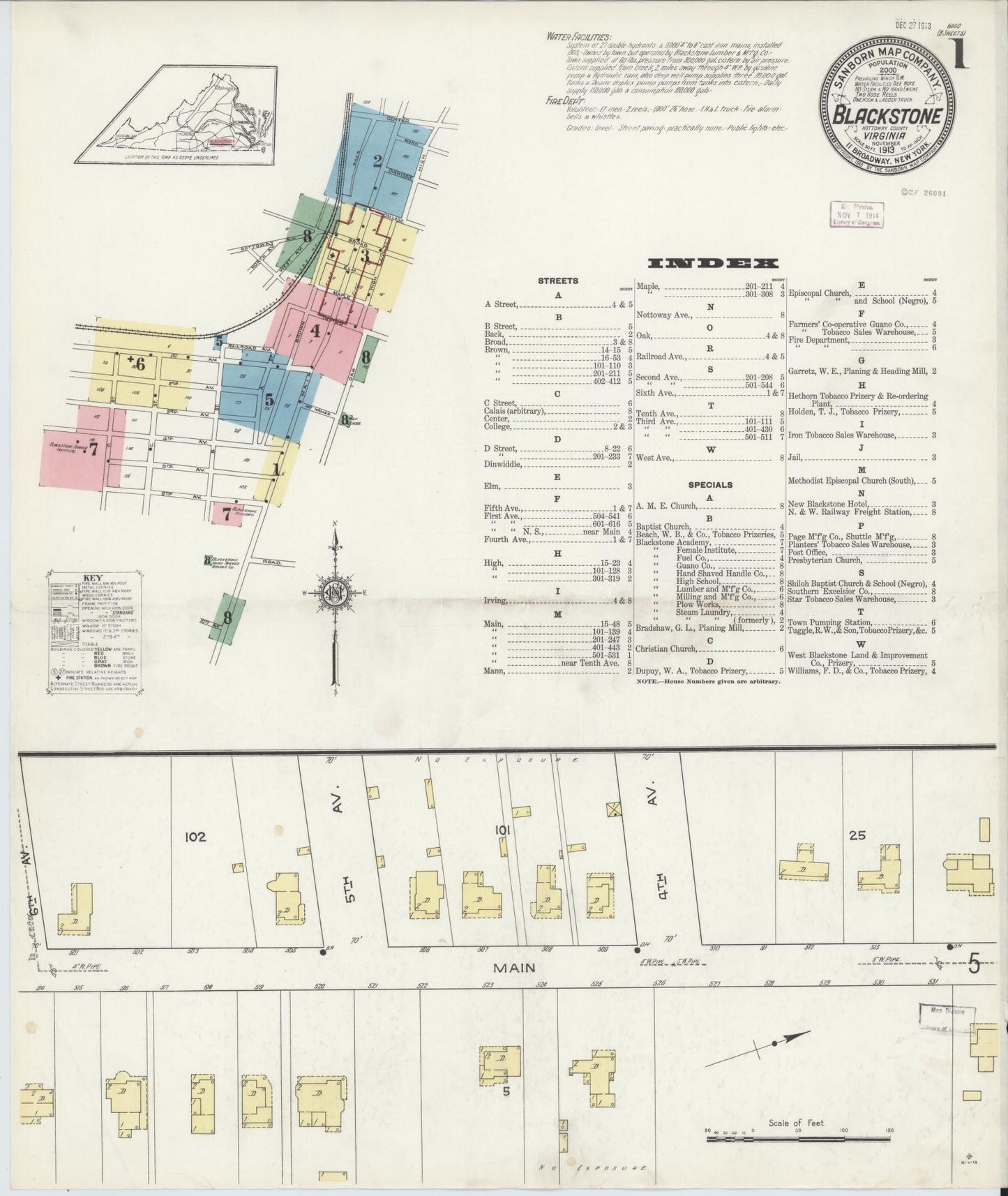 Sanborn Fire Insurance Map from Blackstone, Nottoway County, Virginia. (1913) – Historic Sanborn Fire Insurance Map Print