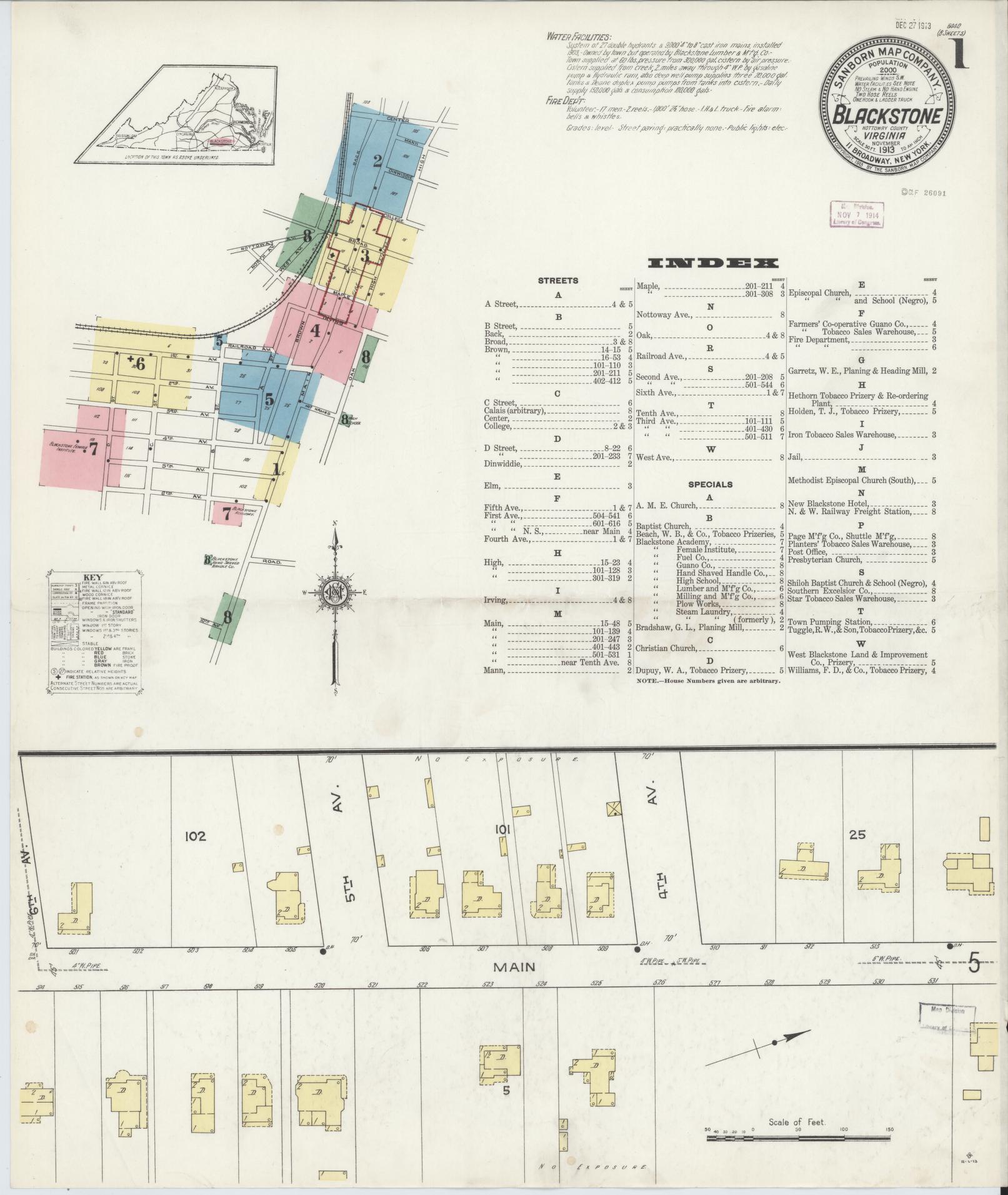 Sanborn Fire Insurance Map from Blackstone, Nottoway County, Virginia. (1913) – Historic Sanborn Fire Insurance Map Print