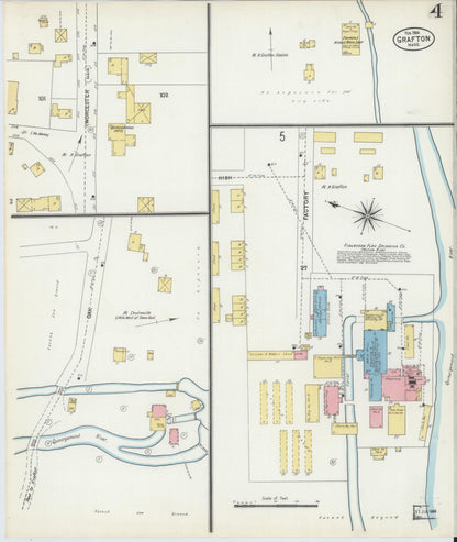 Sanborn Fire Insurance Map from Grafton, Worcester County, Massachusetts (1904), Sheet #0004 - Historic Sanborn Fire Insurance Map Print, vintage old map wall art, antique decor, genealogy gift, Massachusetts Massachusetts map