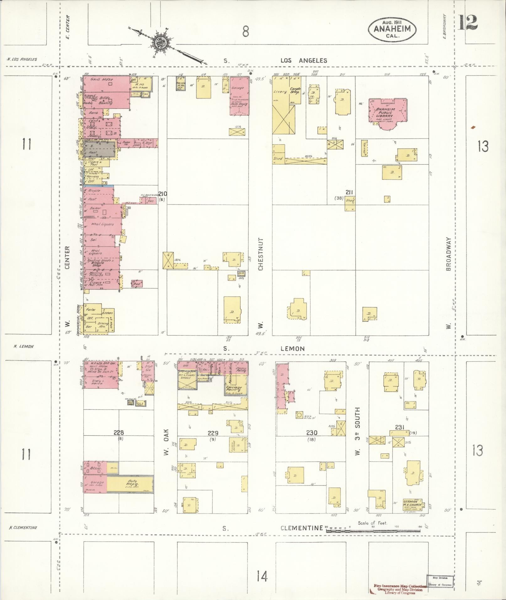 Sanborn Fire Insurance Map from Anaheim, Orange County, California (1911), Sheet #0012 - Historic Sanborn Fire Insurance Map Print, vintage old map wall art, antique decor, genealogy gift, California California map